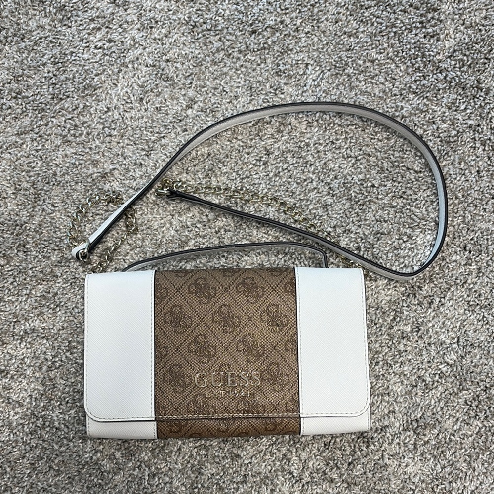 Guess White and Brown Crossbody Bag